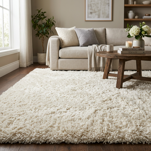 سجادة شاغي فاخرة ناعمة الملمس بألوان عاجية فاتحة للغرف الأنيقة