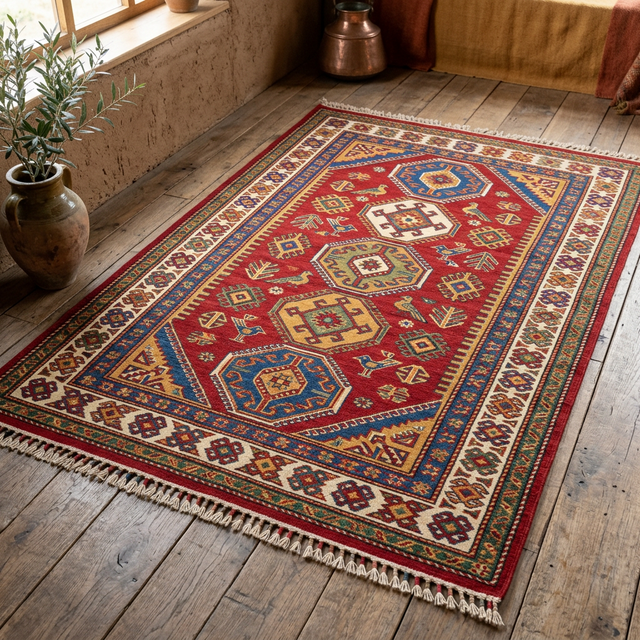 سجادة تركية كيليم بألوان زاهية وزخارف قبلية أصيلة